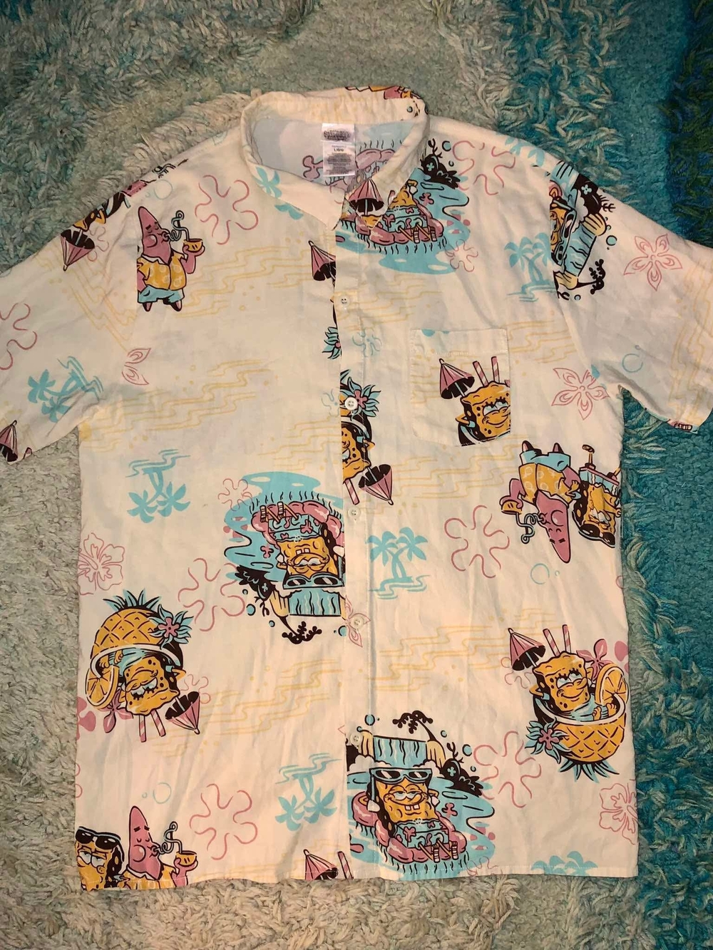 Nickelodeon SpongeBob SquarePants Hawaiian Button-Down Shirt Size Large